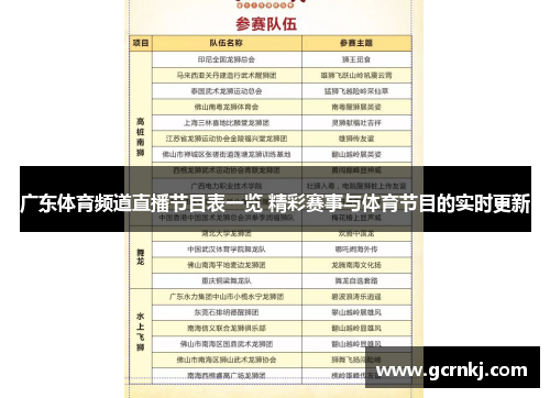 广东体育频道直播节目表一览 精彩赛事与体育节目的实时更新